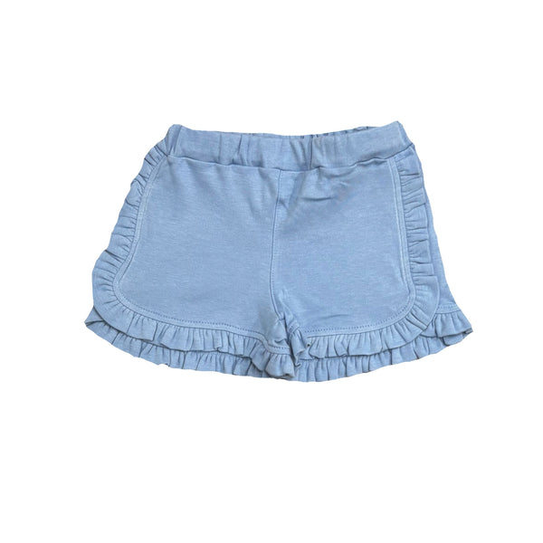 SOLID RUFFLE TRIM SHORTS - BLUE OR PINK