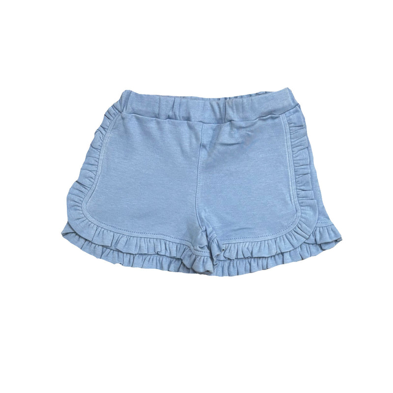 SOLID RUFFLE TRIM SHORTS - BLUE OR PINK