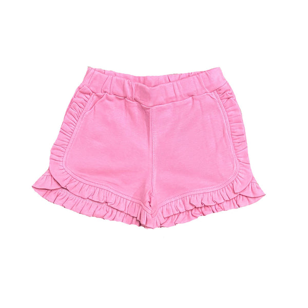 SOLID RUFFLE TRIM SHORTS - BLUE OR PINK