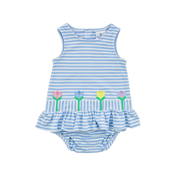 STRIPE KNIT ROMPER WITH TULIPS