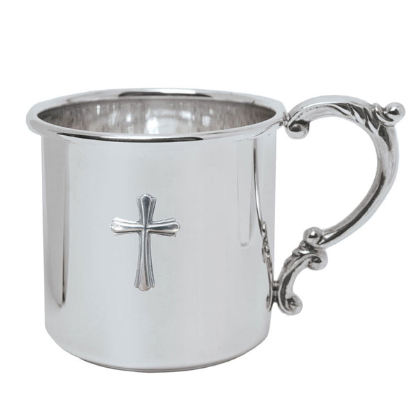 SCROLL HANDLE CUP WITH CROSS SILVER