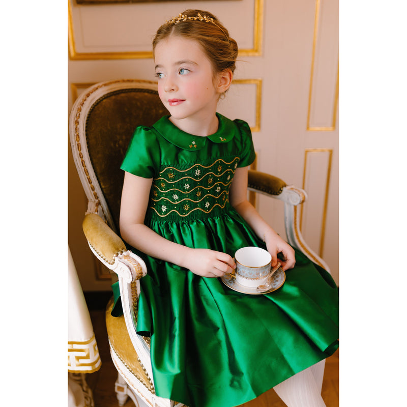 STELLA SILK SMOCKED DRESS