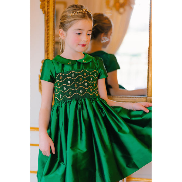 STELLA SILK SMOCKED DRESS