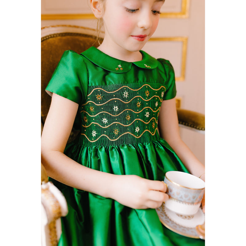 STELLA SILK SMOCKED DRESS