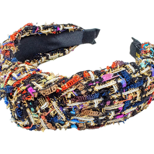 TWEED KNOTTED HEADBAND BLACK