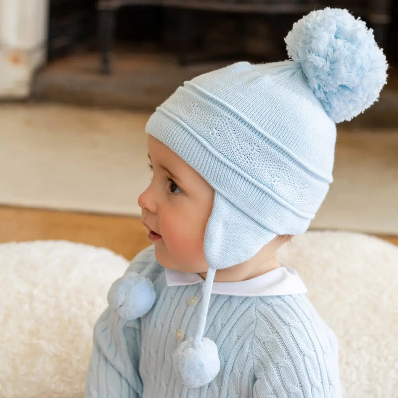 GRIFFIN BABY BOBBLE HAT IN WHITE, BLUE, & PINK