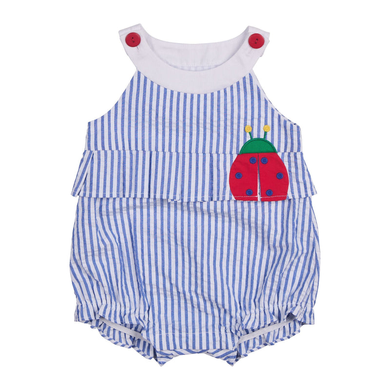 SEERSUCKER ROMPER WITH LADYBUG