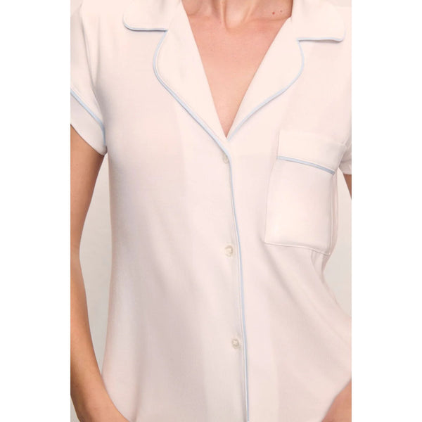 CROP SHORT SLEEVE PJ SET WHITE/ICE BLUE