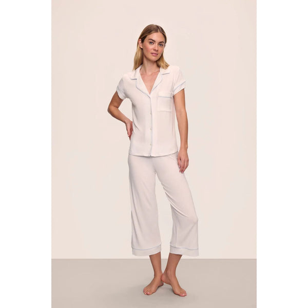CROP SHORT SLEEVE PJ SET WHITE/ICE BLUE
