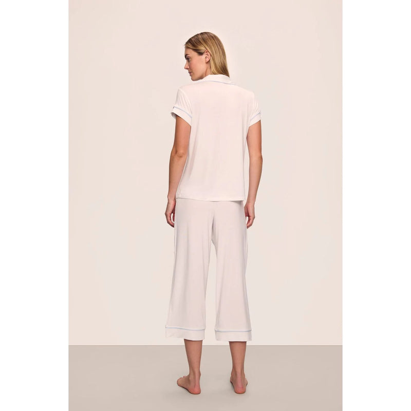 CROP SHORT SLEEVE PJ SET WHITE/ICE BLUE