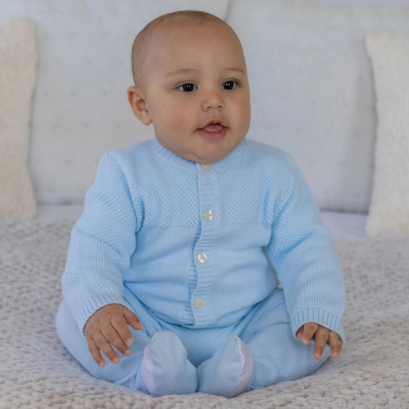 CYPRESS KNIT BABY CARDIGAN IN WHITE, BLUE, & PINK
