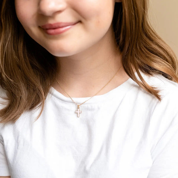 PINK CROSS ENAMEL NECKLACE