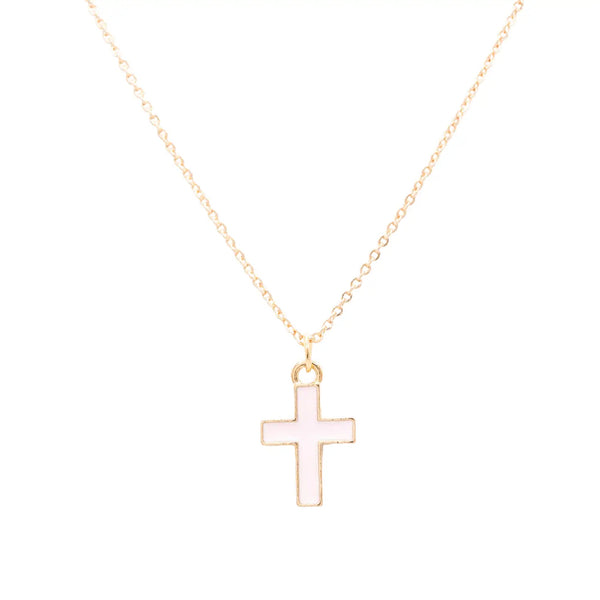 PINK CROSS ENAMEL NECKLACE