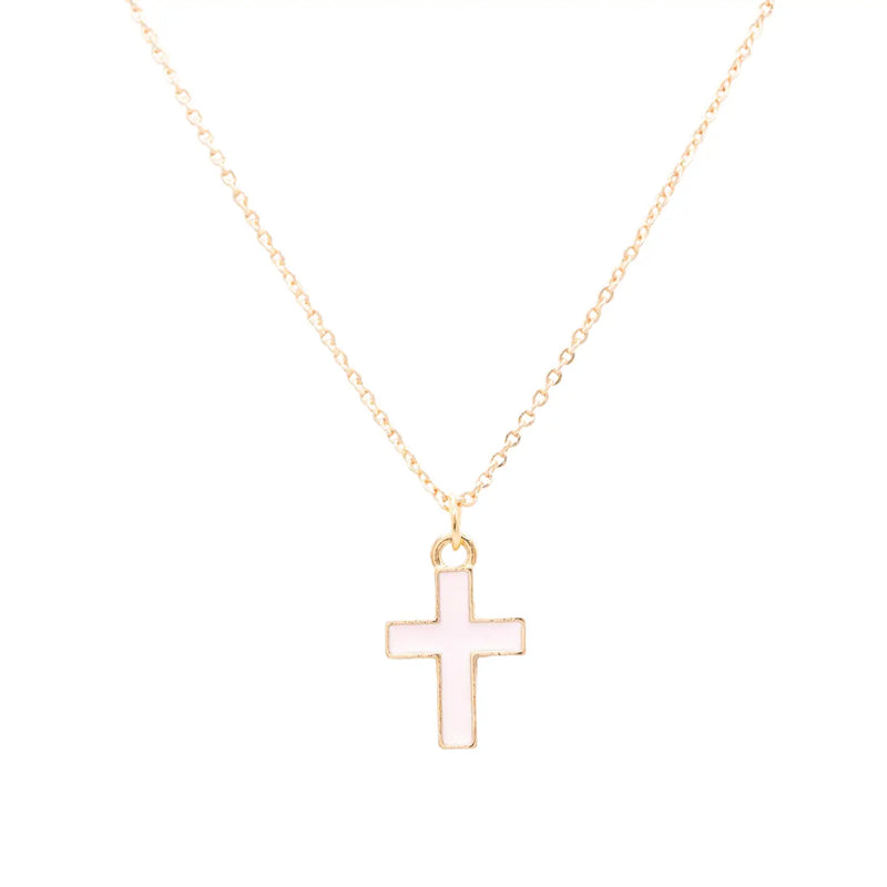 PINK CROSS ENAMEL NECKLACE