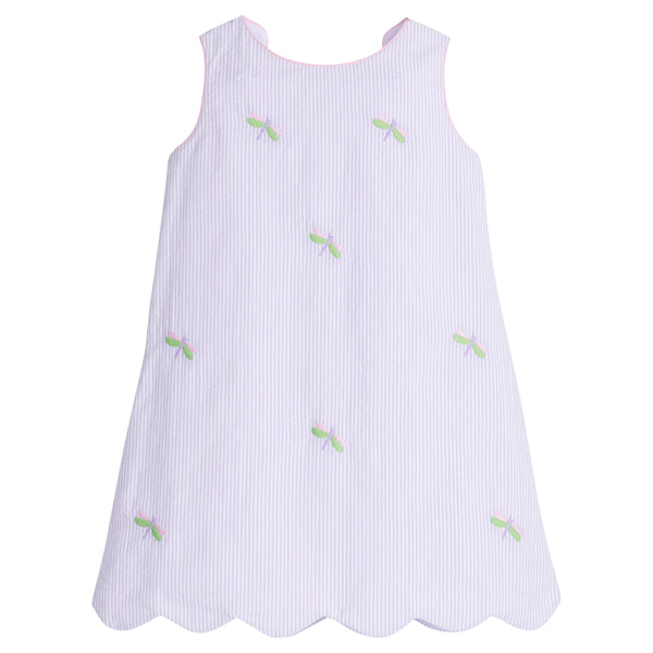 DRAGONFLY EMBROIDERED BOW BACK DRESS