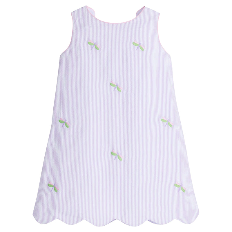 DRAGONFLY EMBROIDERED BOW BACK DRESS