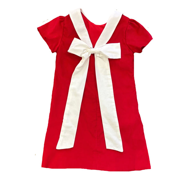 CORD ALINE DRESS  - - RED/IVORY