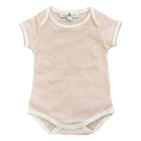 MINI STRIPES SHORT SLEEVE BODYSUIT PINK