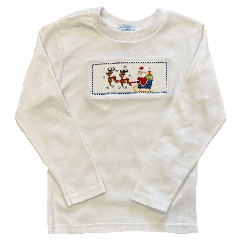 SANTA SLEIGH SMOCKED LONGSLEEVE TEE