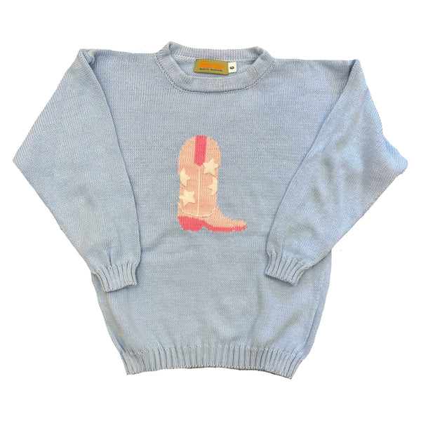 COW GIRL BOOT CREW SWEATER BLUE