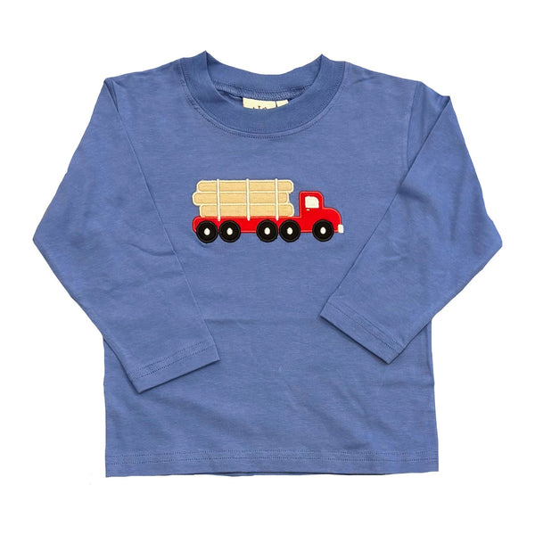 SEMI-TRUCK WITH LOGS LONG SLEEVE TEE BLUE