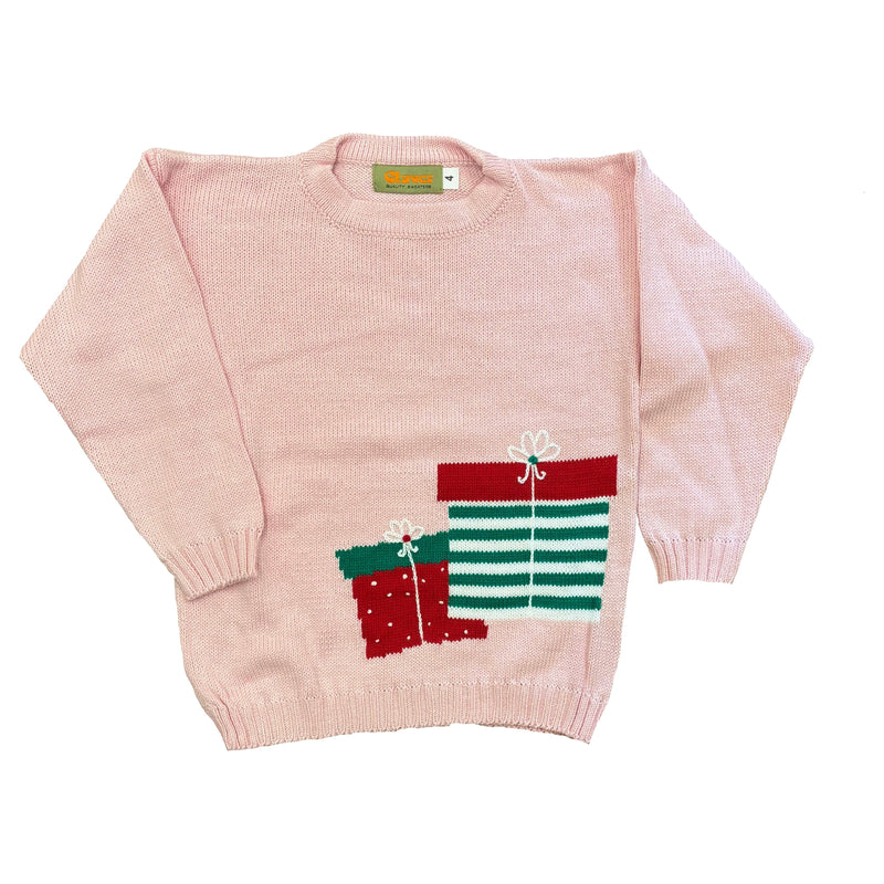 CHRISTMAS PRESENTS CREW SWEATER PINK