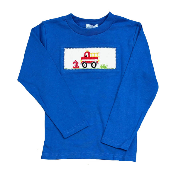 FIRETRUCK SMOCKED LONG SLEEVE KNIT TSHIRT