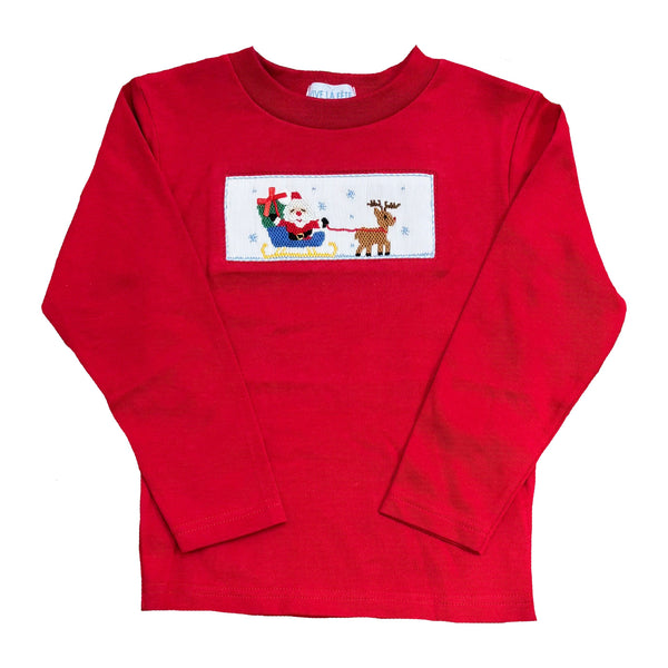 SANTA SLEIGH SMOCKED LONG SLEEVE TSHIRT