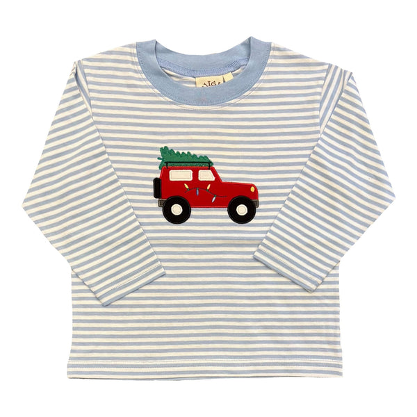 JEEP WITH TREE /STRIPE LONG SLEEVE TEE SHIRT