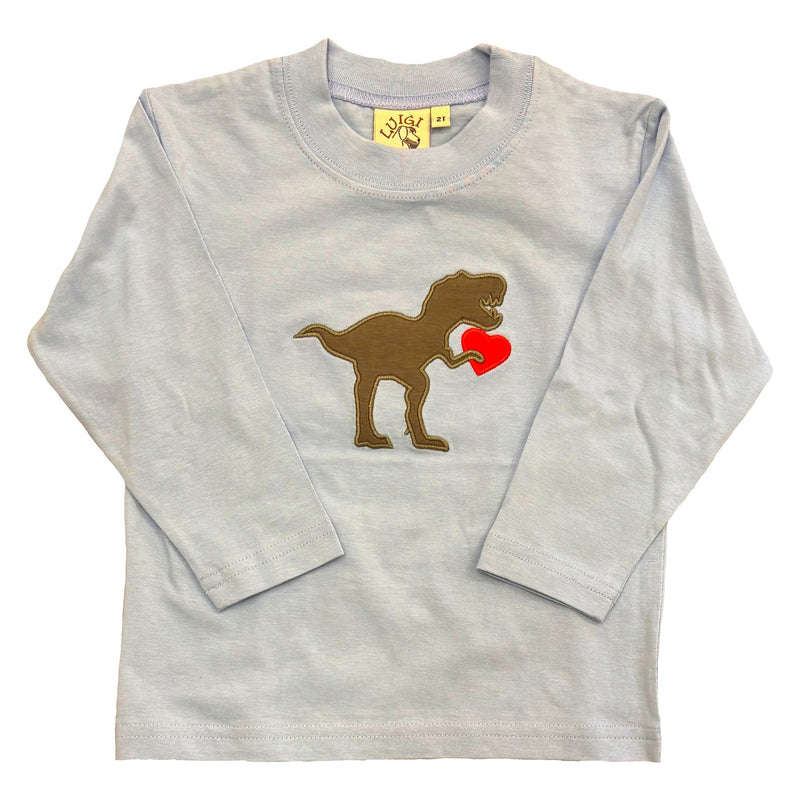 T-REX WITH HEART STRIPED LONG SLEEVE TEE LIGHT BLUE