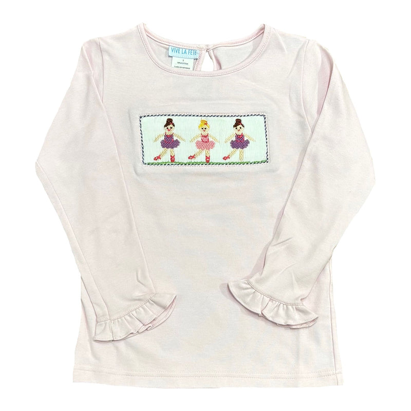 BALLERINA RUFFLE SMOCKED LONG SLEEVE TSHIRT