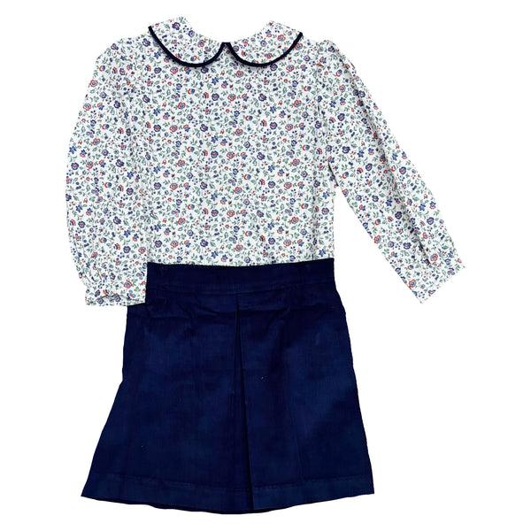 FLORAL BLOUSE WITH CORD SKIRT