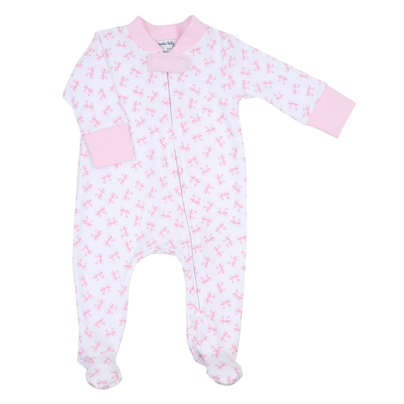 BABY BOWS PRINTED ZIP FOOTIE