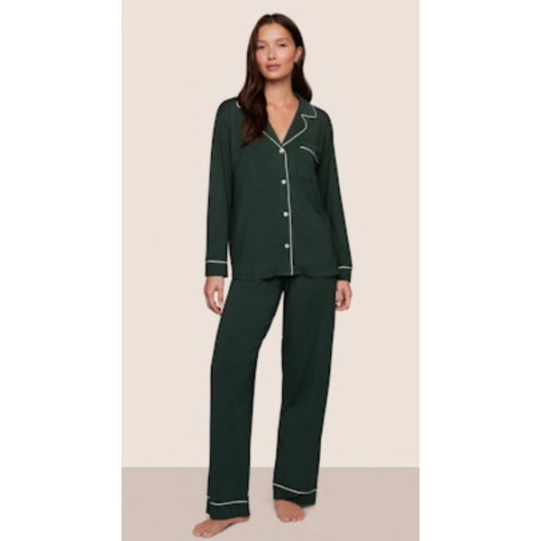 GISELE LONG PJ SET --PINE/IVORY