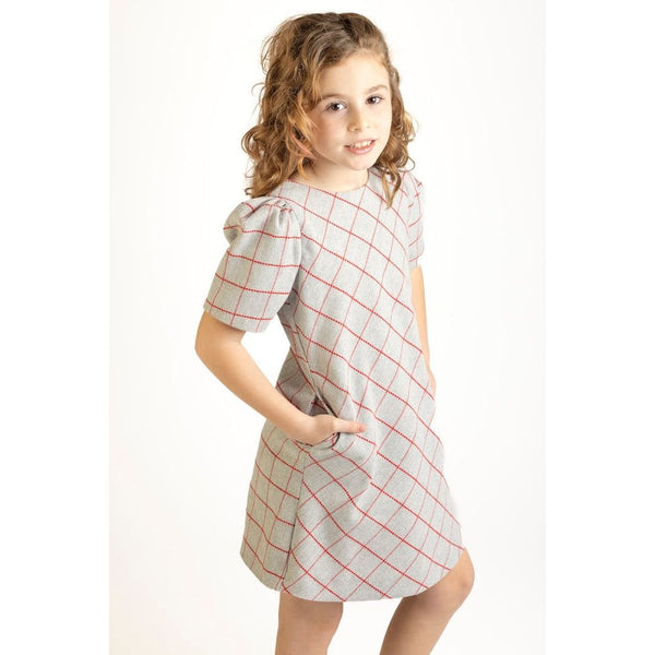 LONDON DRESS, GREY WINDOWPANE