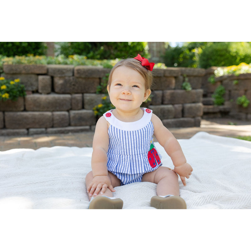 SEERSUCKER ROMPER WITH LADYBUG