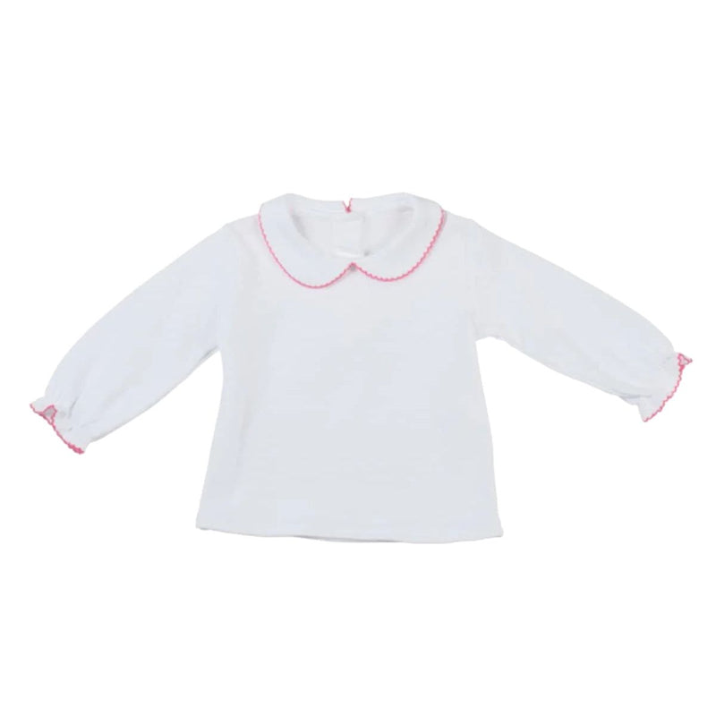 KNIT LONG SLEEVE BLOUSE PICOT - - WHITE/PINK