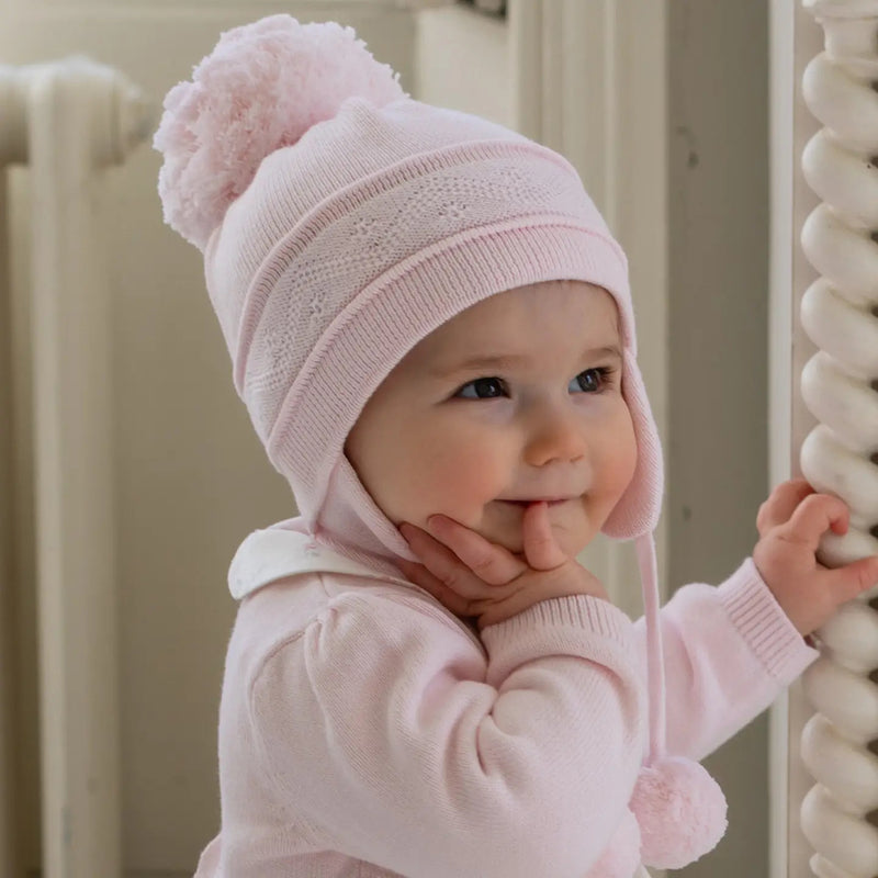 GRIFFIN BABY BOBBLE HAT IN WHITE, BLUE, & PINK