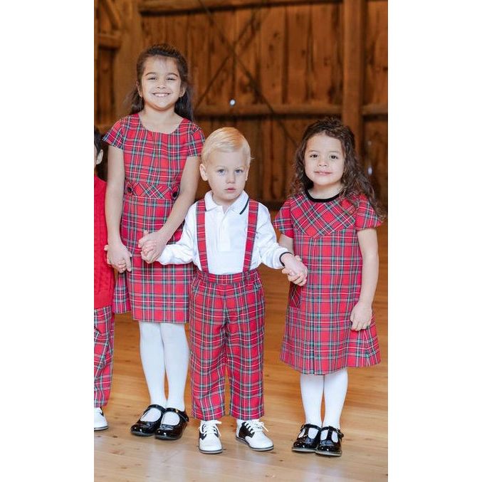 TARTAN PLAID DRESS WITH BUTTON TABS