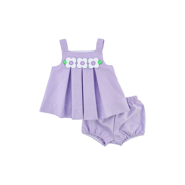 PINCORD DRESS WITH FLOWERS & BLOOMERS