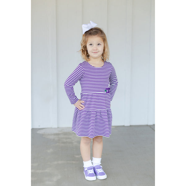 STRIPE KNIT DRESS WITH FLOWERS