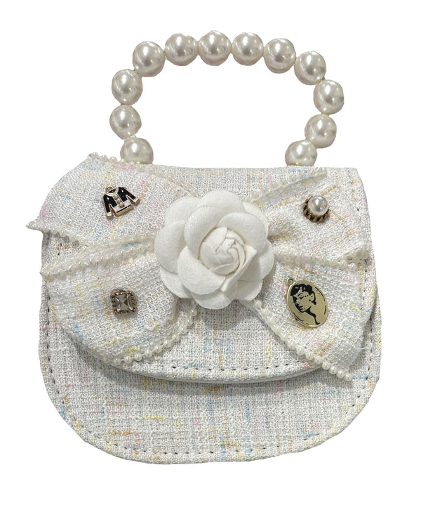 TWEED PURSE WITH BOW AND PEARL