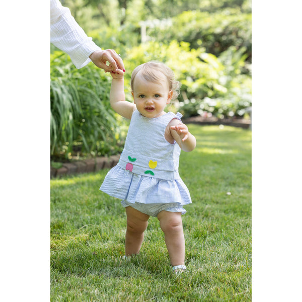 SEERSUCKER DRESS WITH BLOOMER TULIPS