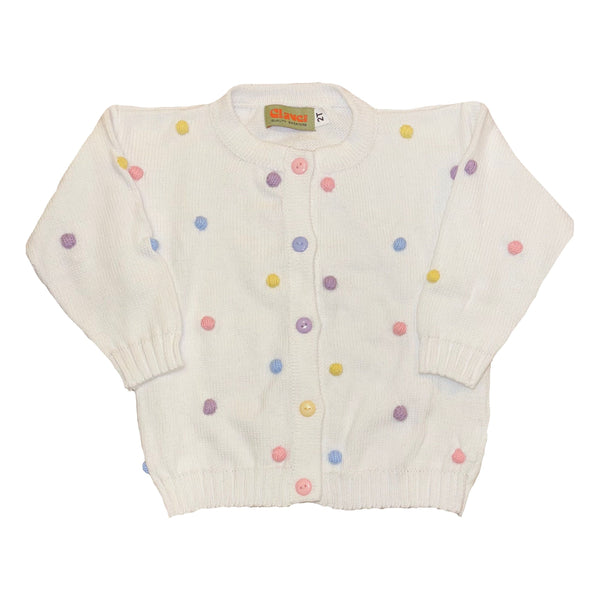 CREW CARDIGAN PASTEL POM POMS