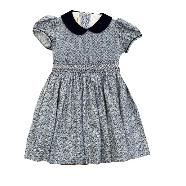 LONDON HAND-SMOCKED DRESS NAVY