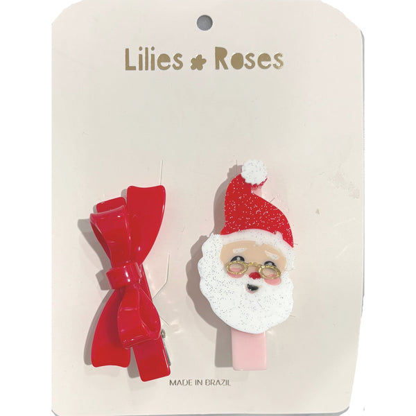 SANTA RED BOW HAIR CLIPS
