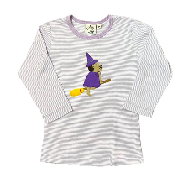 LONG SLEEVE GIRL T-SHIRT WITH WITCH DOG ON BROOM