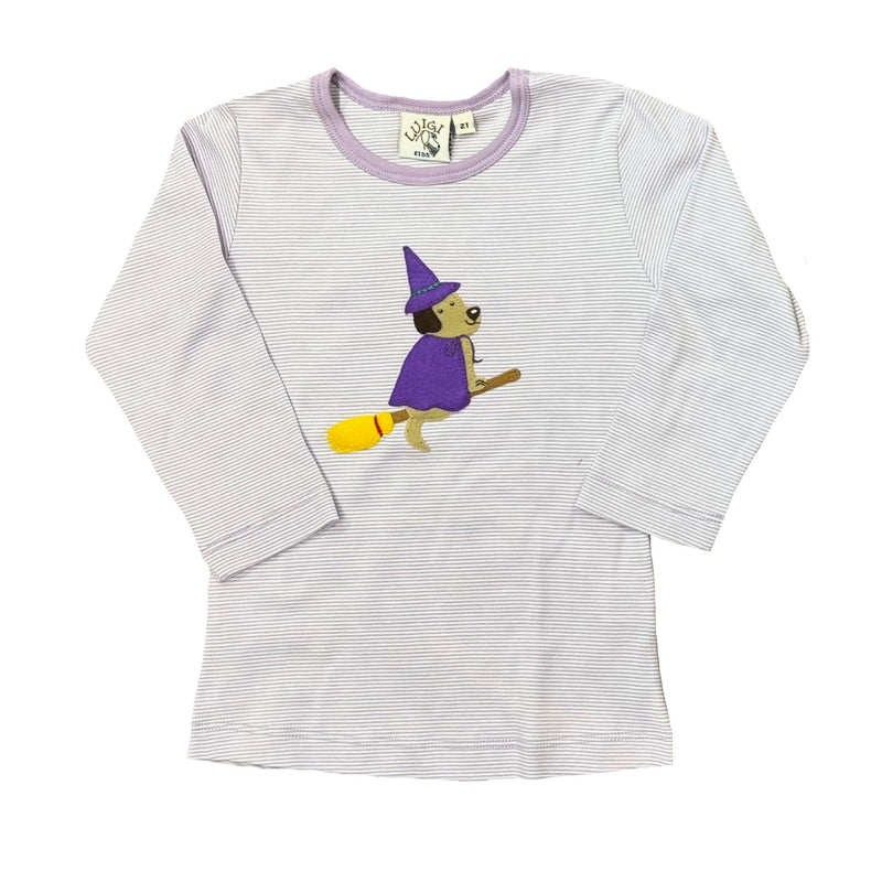 LONG SLEEVE GIRL T-SHIRT WITH WITCH DOG ON BROOM