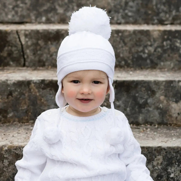 GRIFFIN BABY BOBBLE HAT IN WHITE, BLUE, & PINK