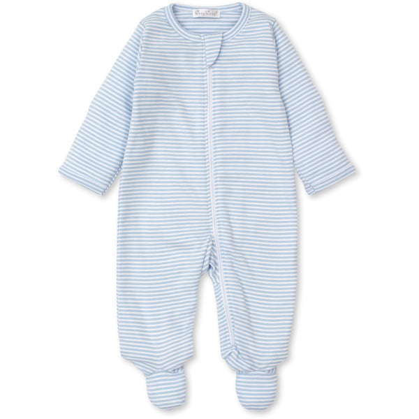 STRIPE RIBBED ZIP FOOTIE AVAILABLE IN BLUE, SILVER & PINK